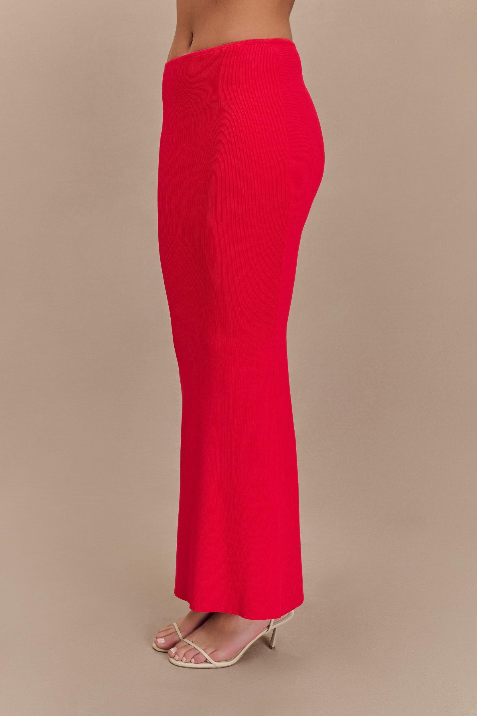 Keaton Fishtail Knit Maxi Skirt - Red Product Image