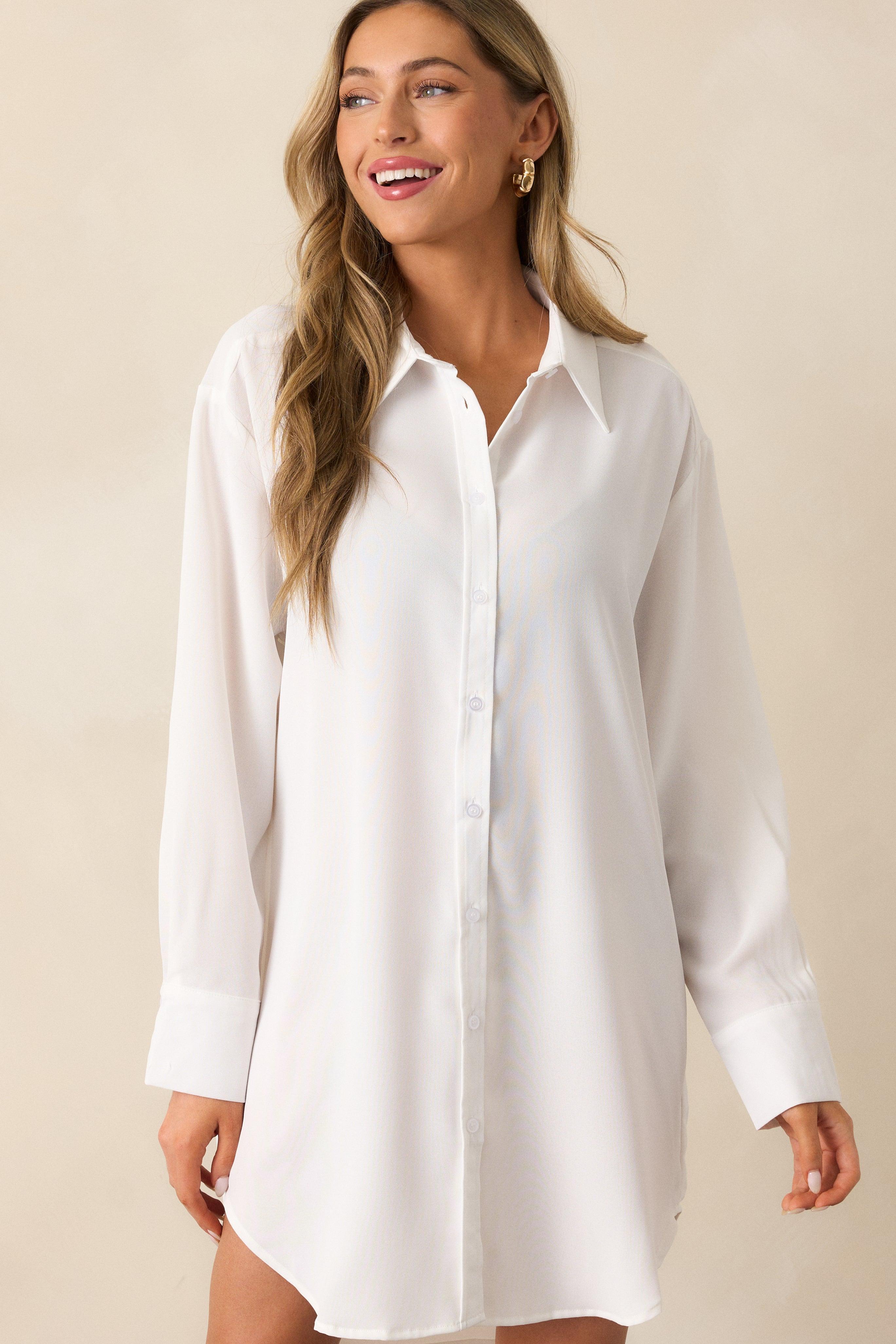 My Everything White Button Front Shirt Dress Product Image