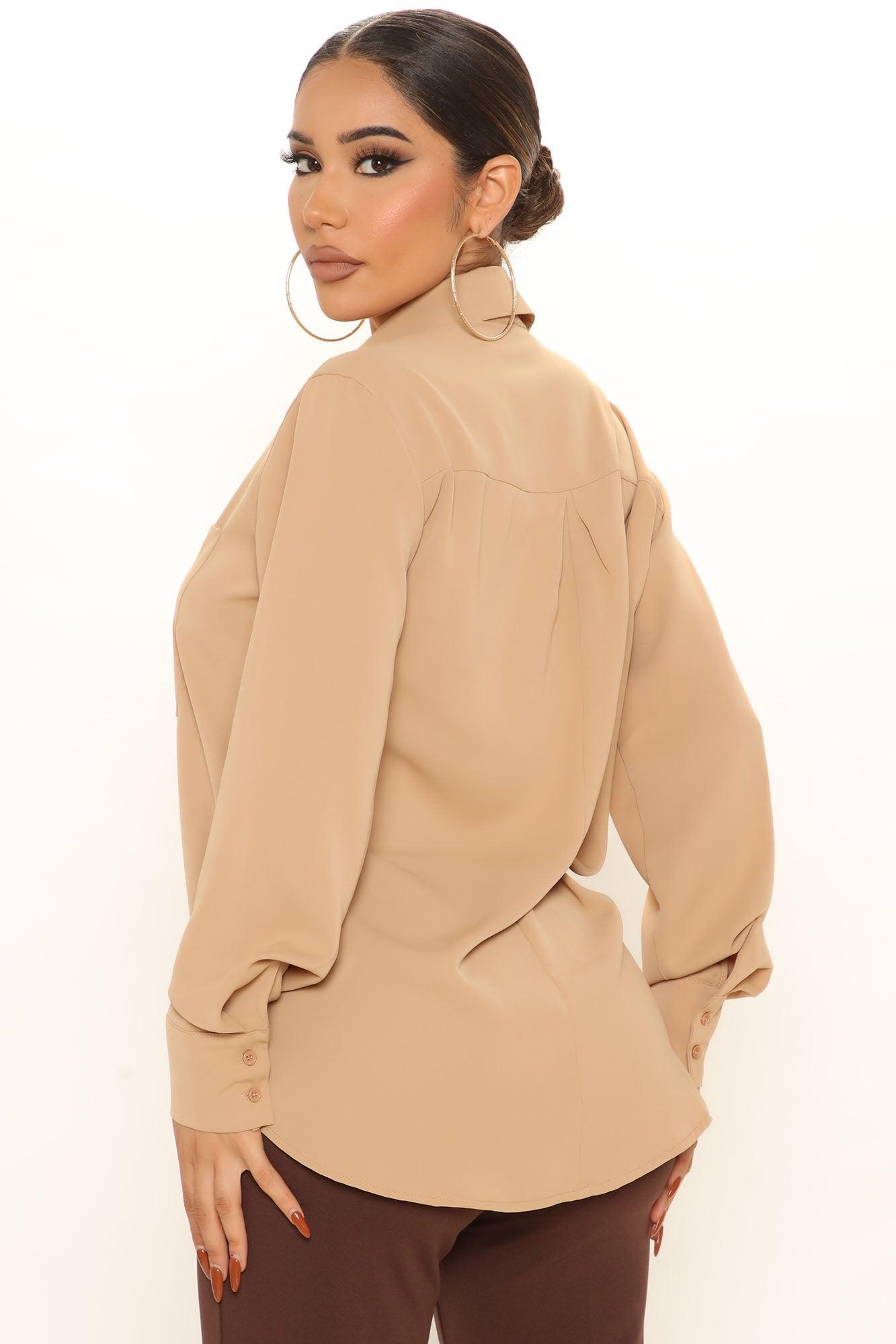 CEO Of Slaying Button Down Top - Taupe Product Image