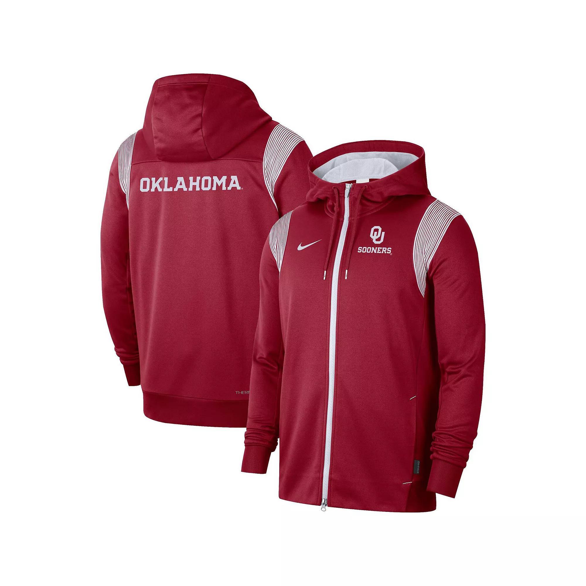 Men's Nike Crimson Oklahoma Sooners 2022 Sideline Lockup Performance Full-Zip Hoodie Jacket,  Product Image