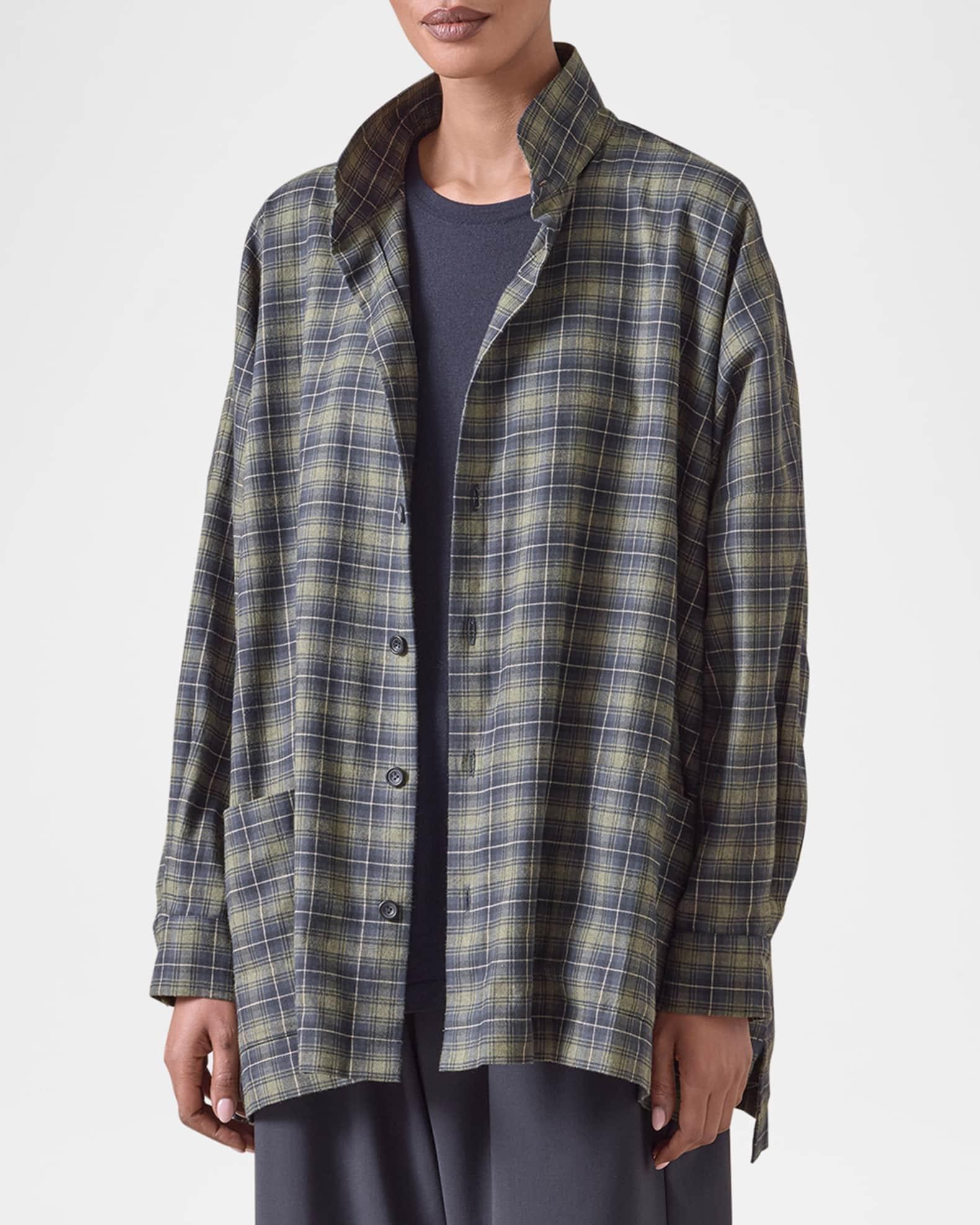 Wide Longer-Back Double Stand-Collar Shirt Jacket (Long Length) Product Image