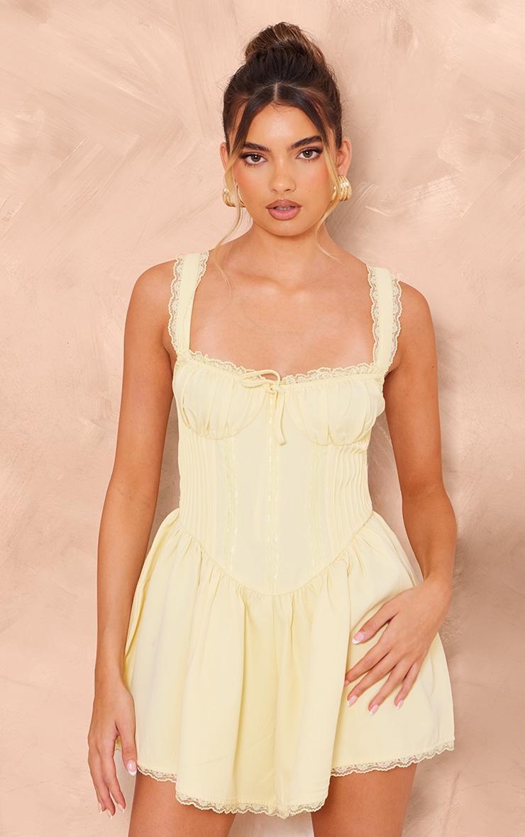 Lemon Woven Corset Lace Trim Romper Product Image