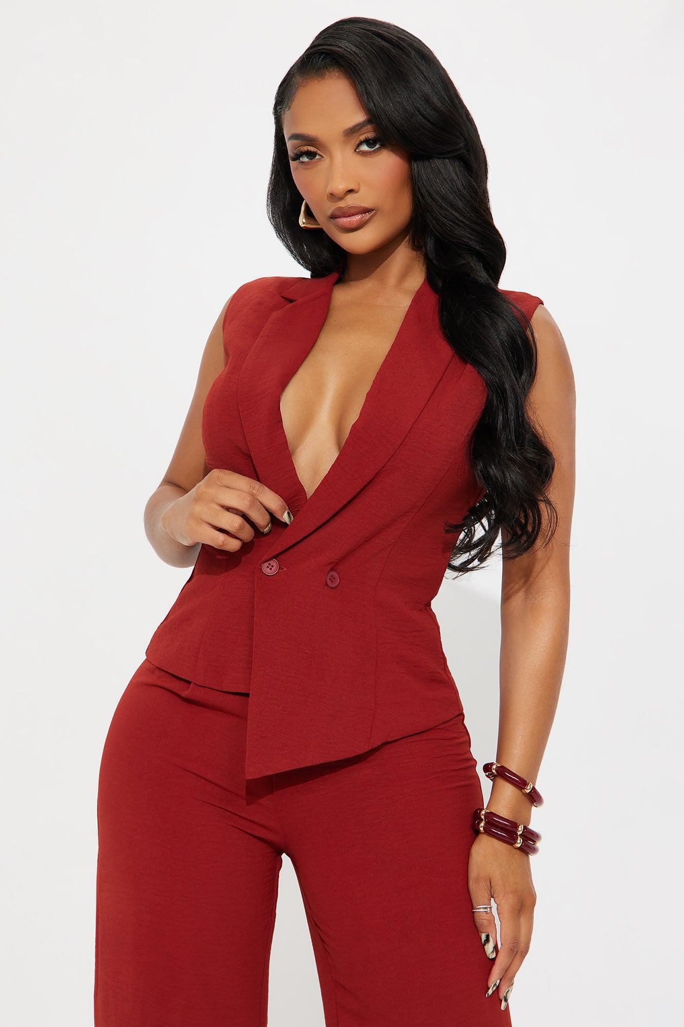 McKenna Vest and Straight Leg Pant Set - Rust Female Product Image