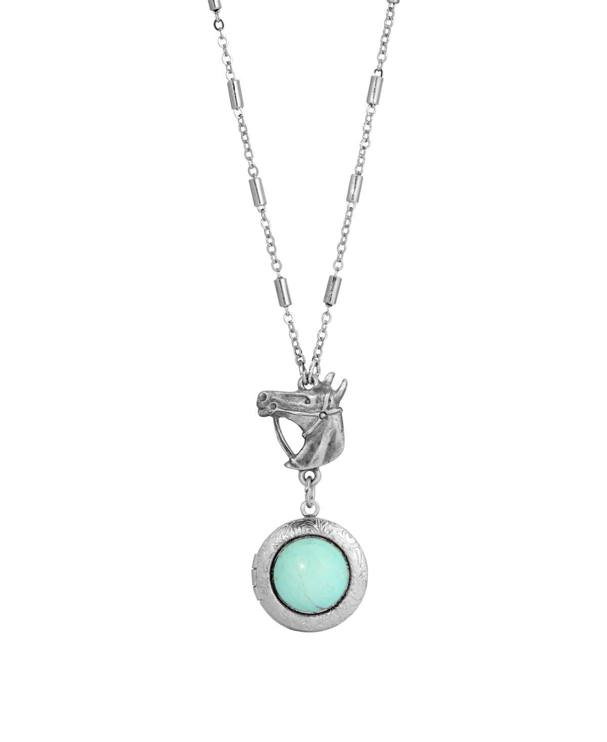 1928 Turqoise Horse Head Locket Necklace, Womens, Turquoise Product Image