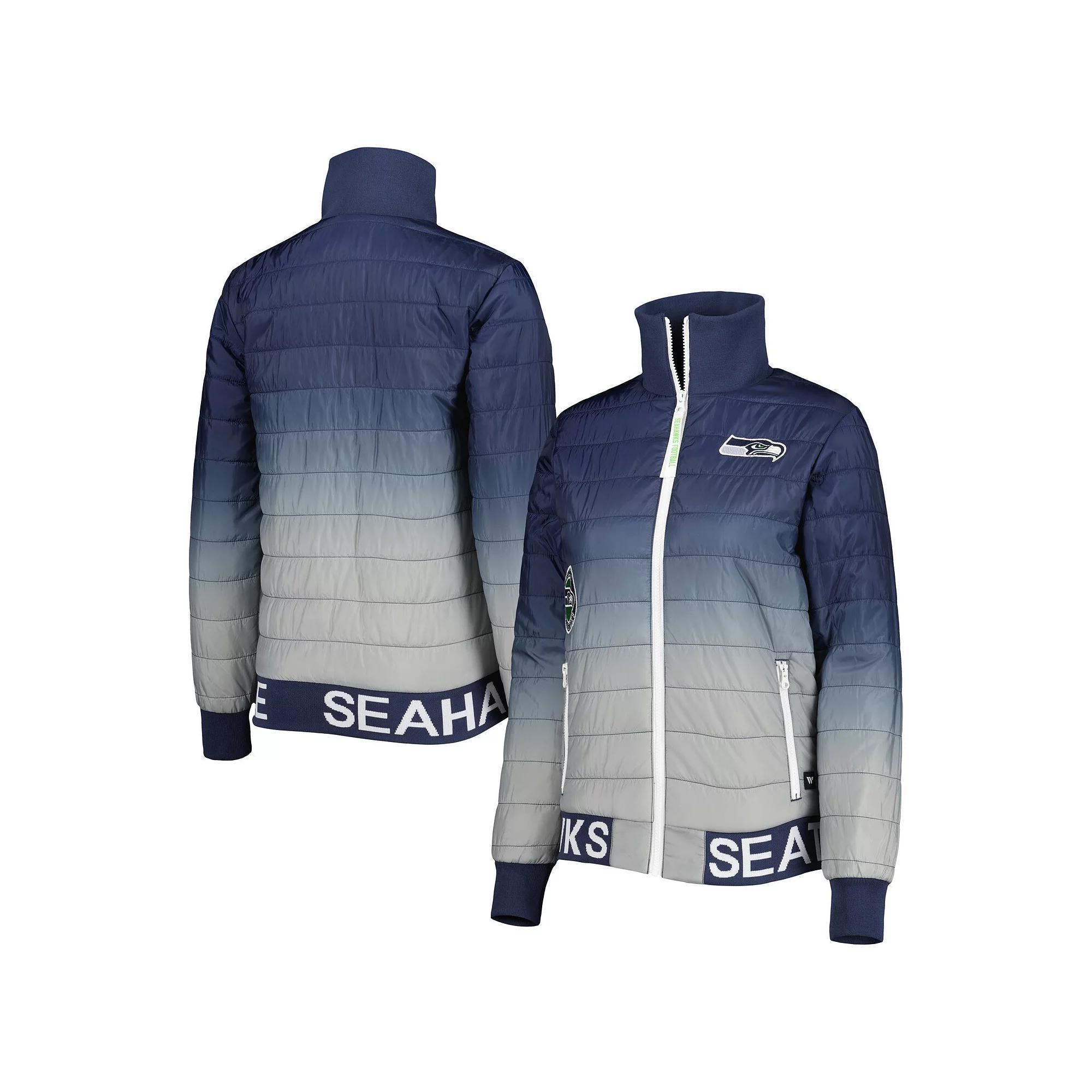 Women's The Wild Collective College Navy/Gray Seattle Seahawks Color Block Full-Zip Puffer Jacket,  Product Image