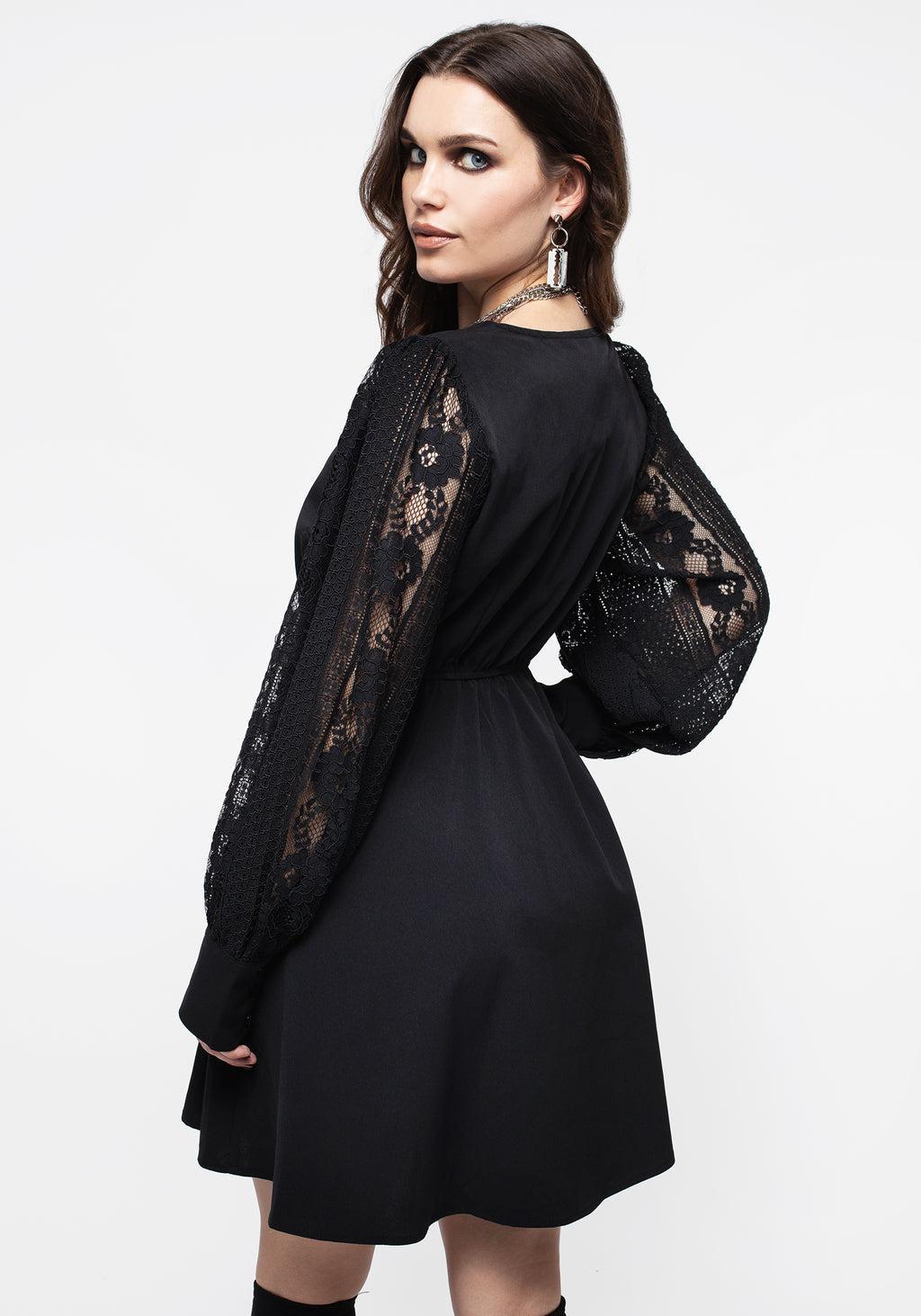 Covenant Lace Sleeve Button Up Mini Dress Product Image