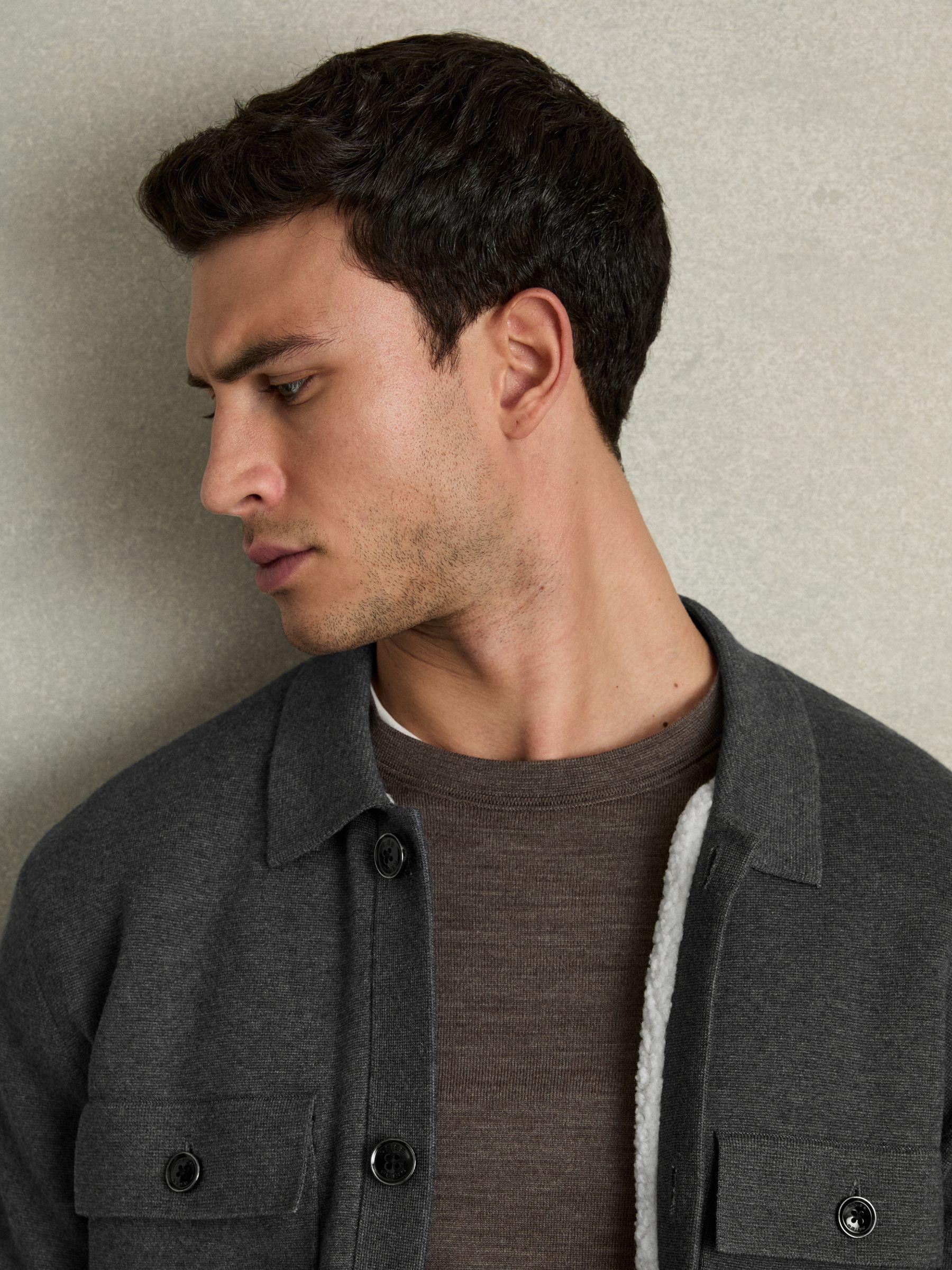 Fleece-Lined Button-Through Jacket in Mid Grey Melange Product Image