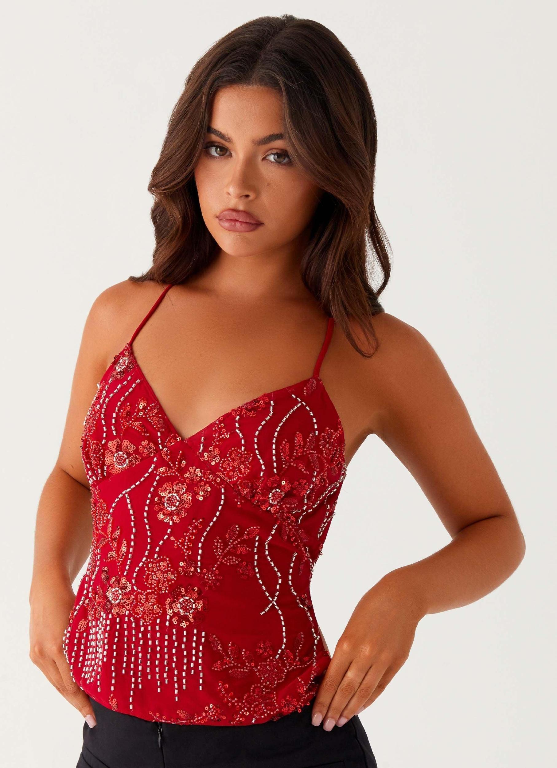 Kamilla Sequin Cami Top - Red Product Image