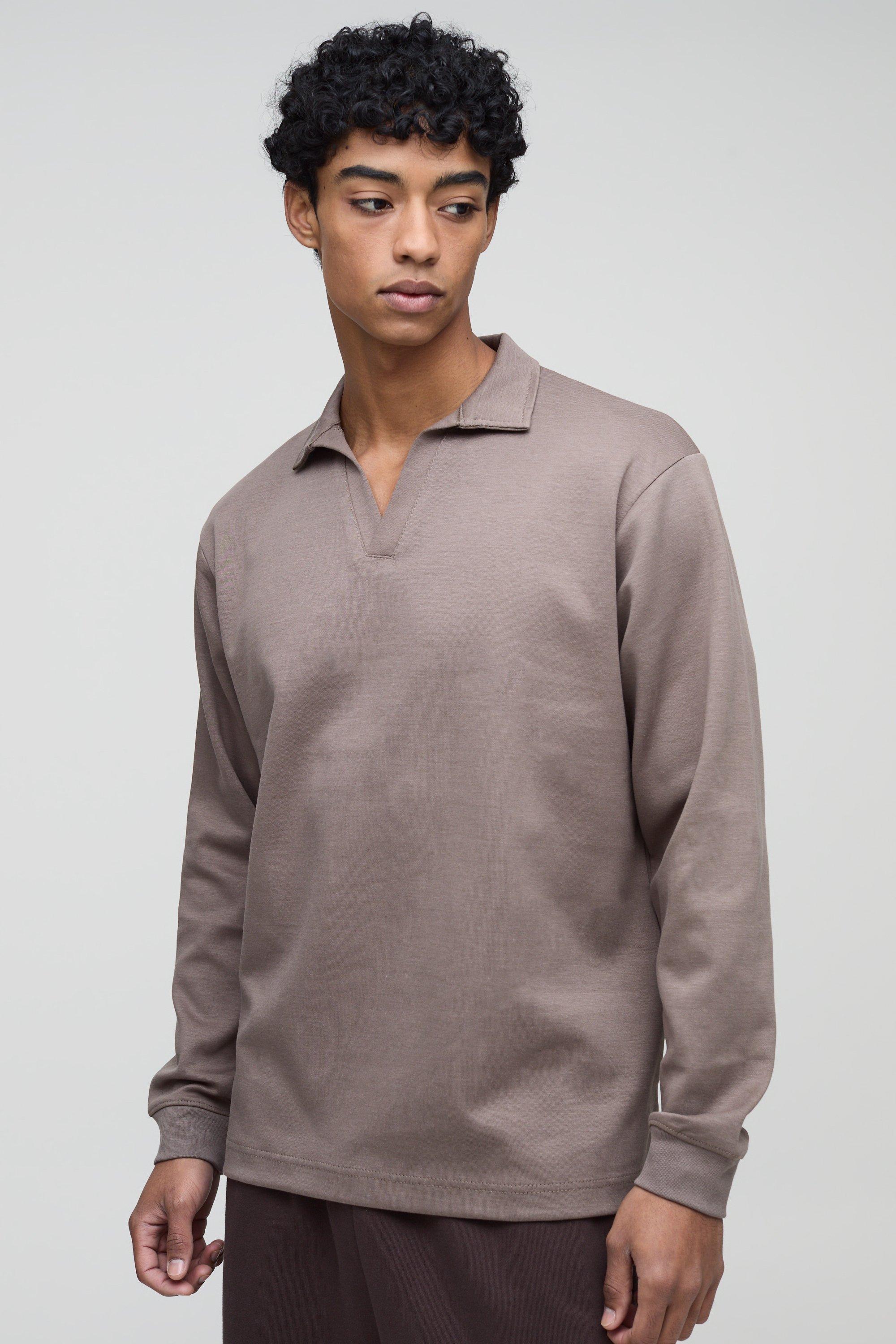 Heavyweight Interlock V Neck Polo | boohooMAN USA Product Image