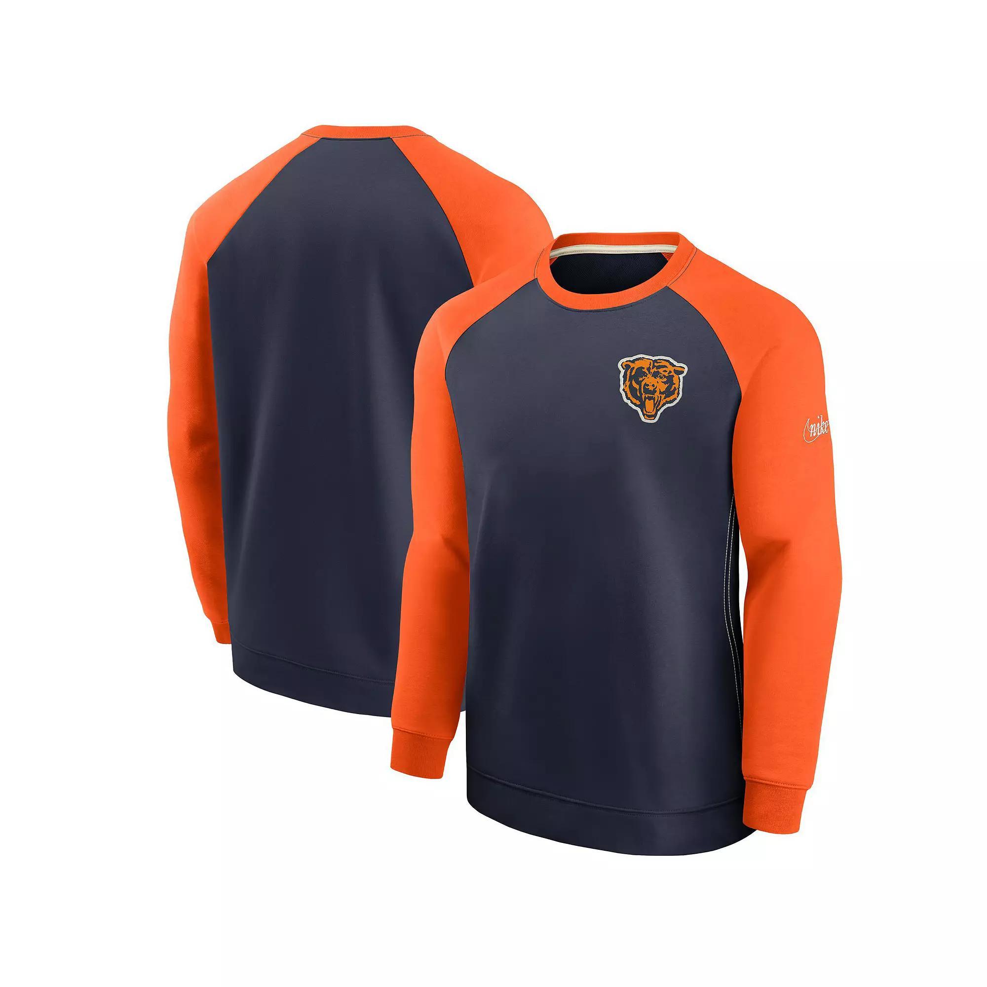 Men's Nike Navy/Orange Chicago Bears Historic Raglan Crew Performance Sweater, Size: Small, Blue Product Image