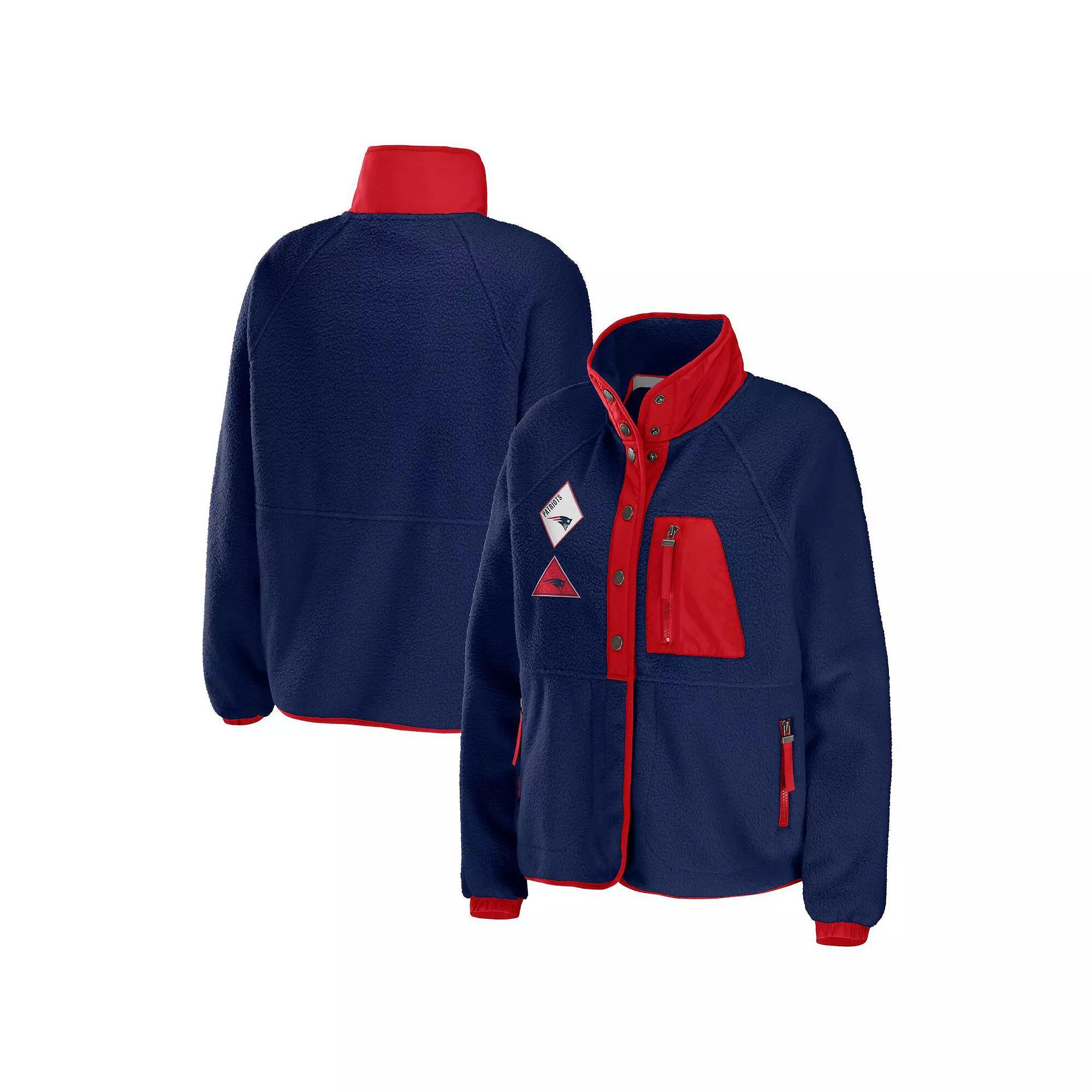 Women's WEAR by Erin Andrews Navy New England Patriots Polar Fleece Raglan Full-Snap Jacket,  Product Image