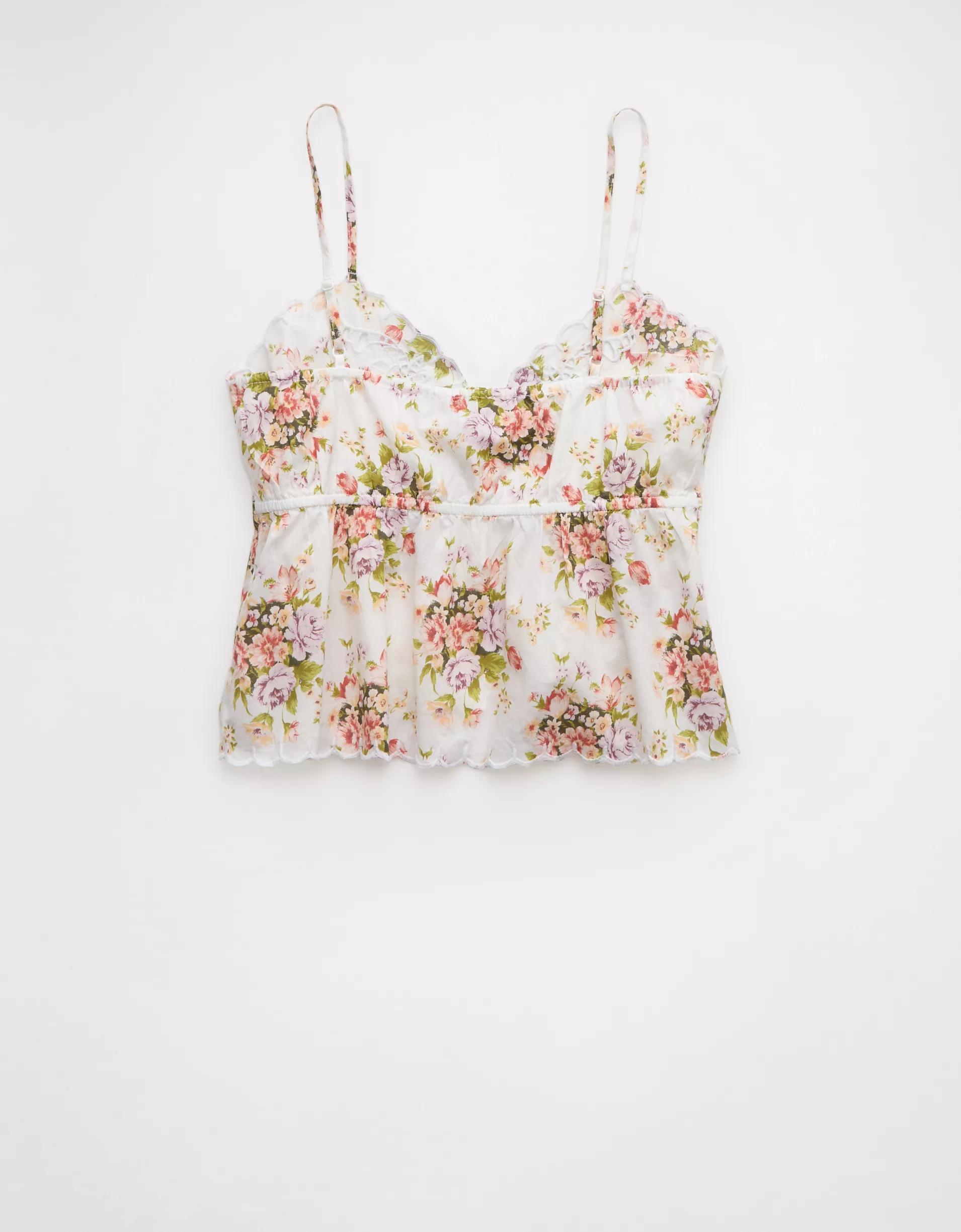 AE Tie Front Embroidered Tank Top Product Image