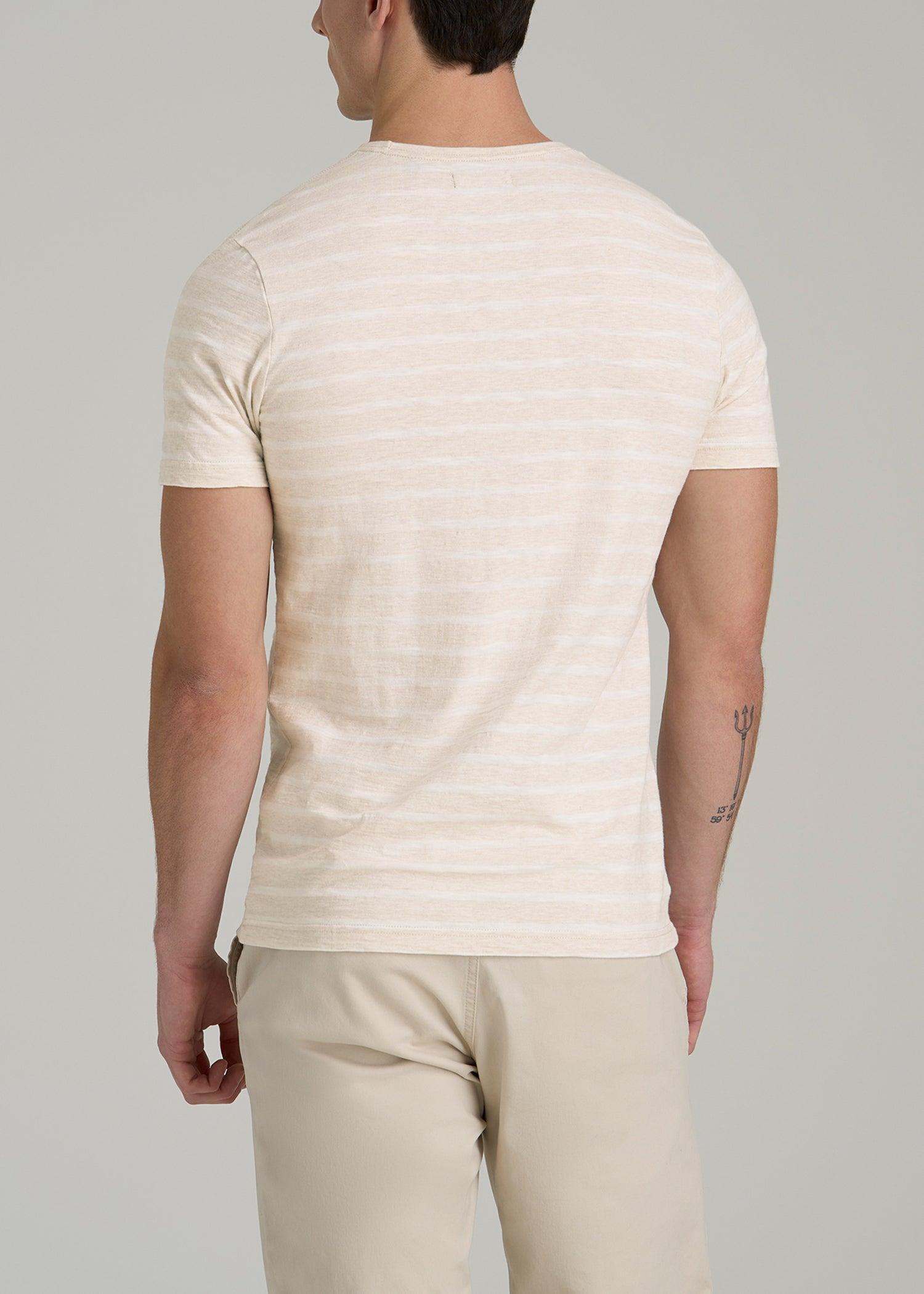 REGULAR-FIT Striped Tee for Tall Men in Heathered Oatmeal and White Stripe Male Product Image