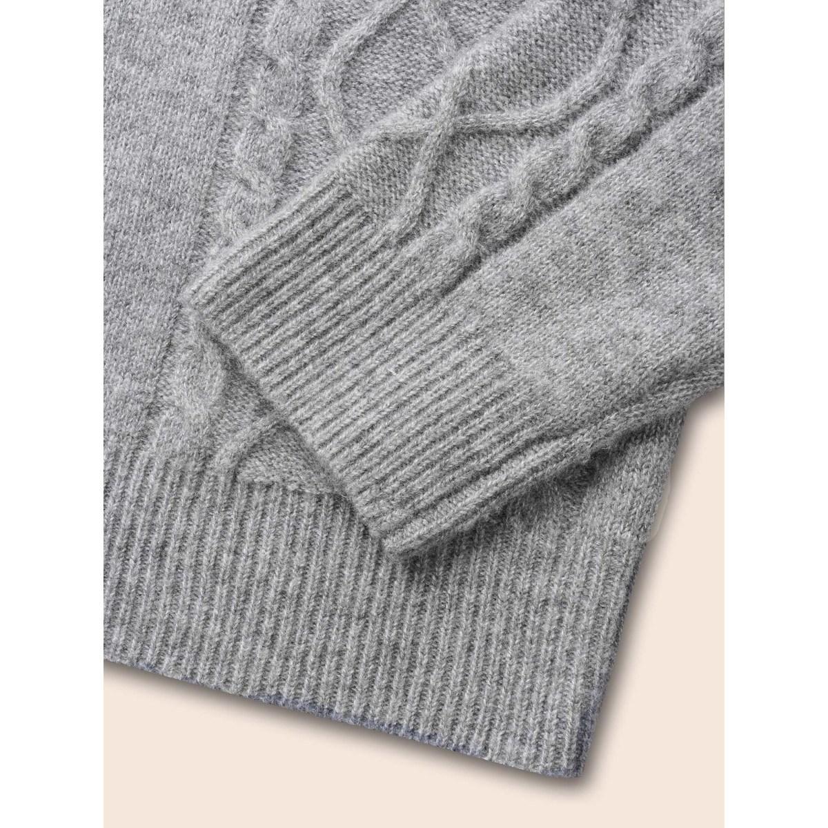 Plus Size Airy Cozy Cable Knit Wool Sweater Dress DimGray Women Casual Loose Long Sleeve Everyday Sweater Dresses BloomChic 18-20/2X Product Image