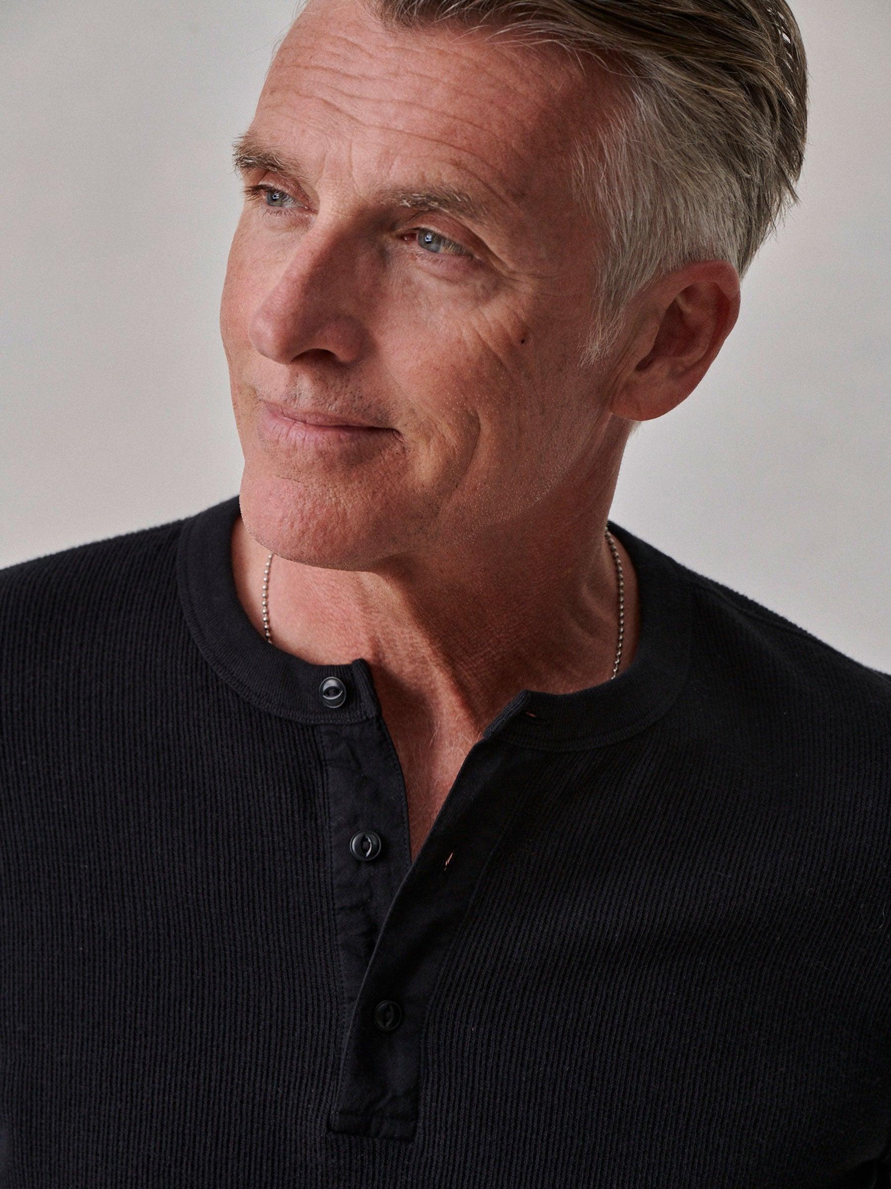 Black Vintage Thermal Henley Product Image