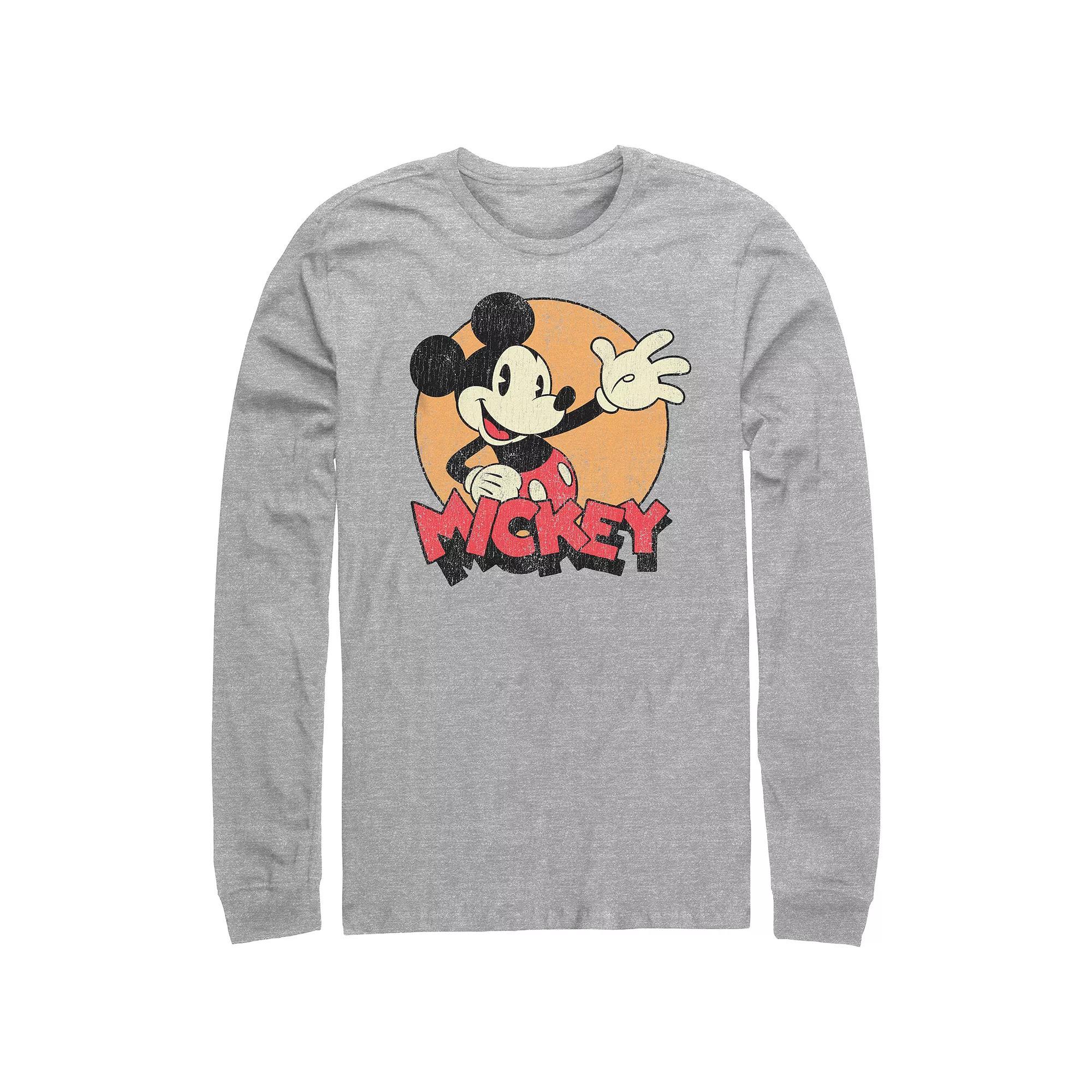Men's Mickey Mouse Waving Graphic Tee, Size: Large, Athletic Grey Product Image