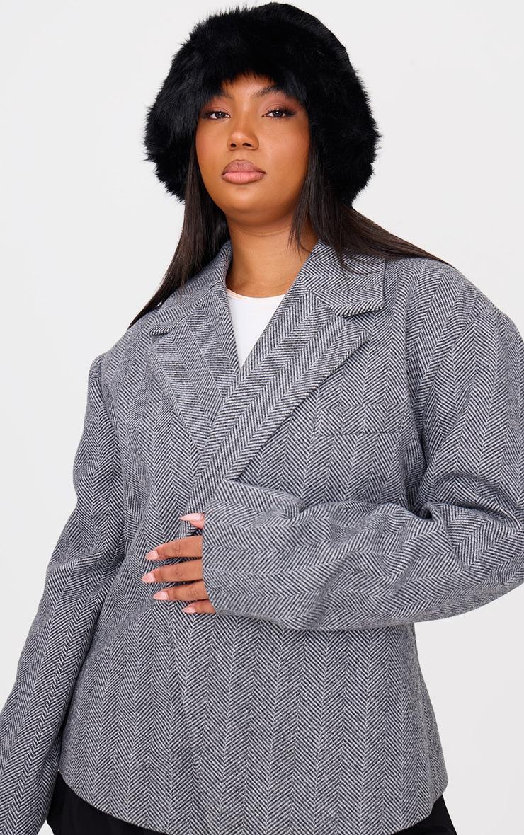 Plus Grey Oversized Check Wool Look Blazer Product Image
