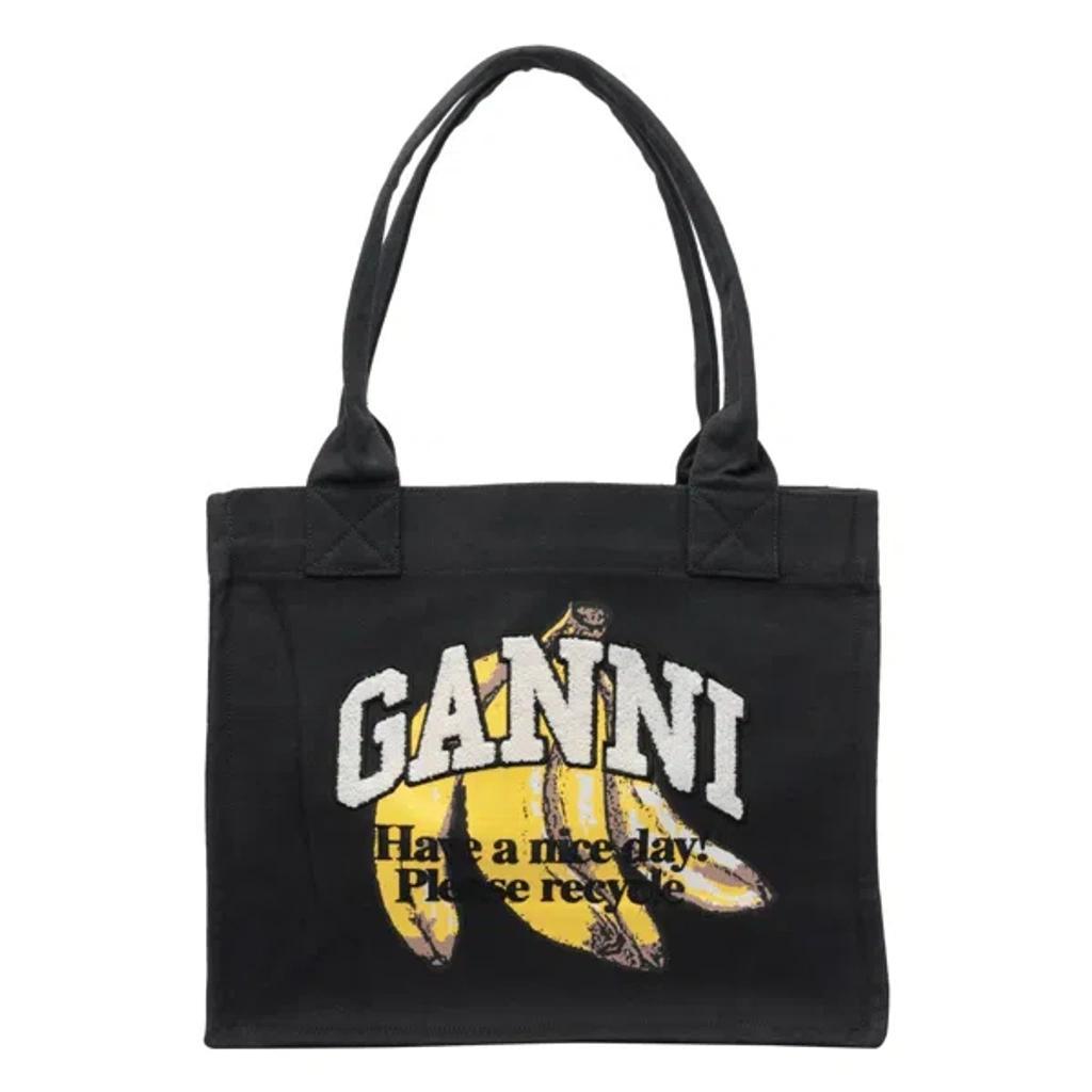 GANNI Banana Print Large Tote Bag In Black Product Image