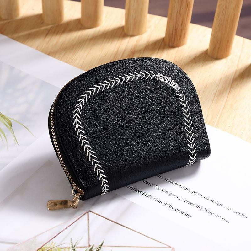 Embroidered Faux Leather Card Holder Product Image