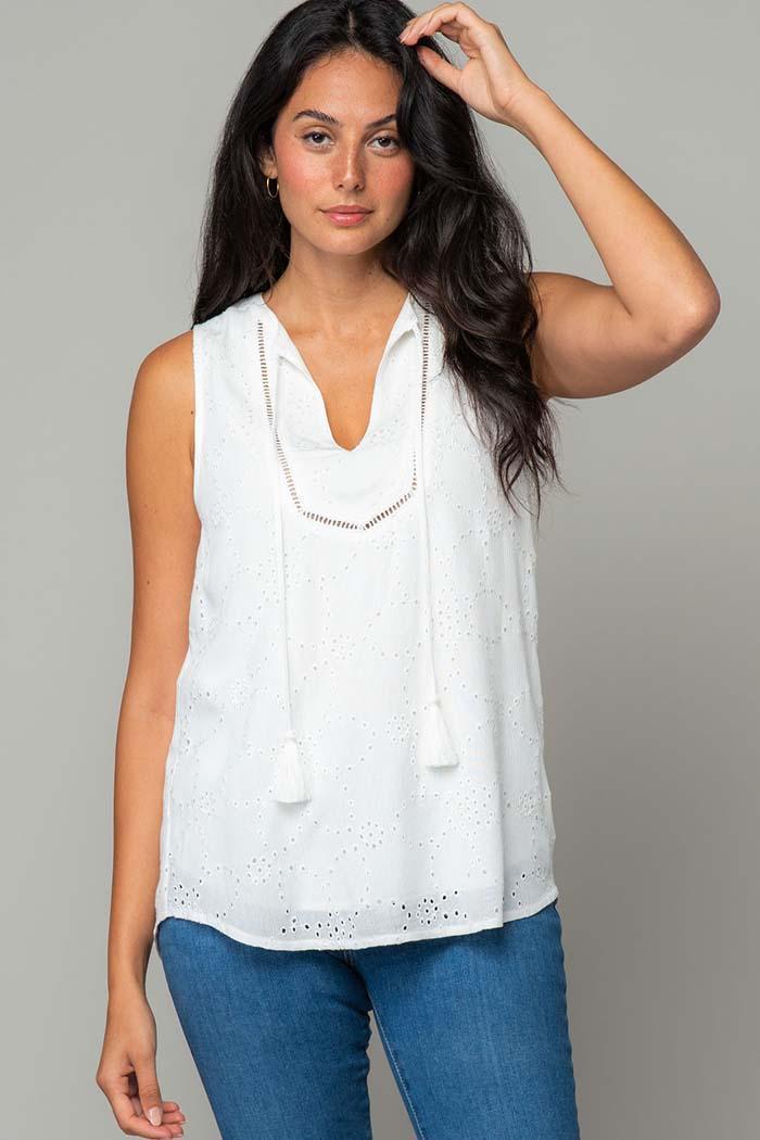 Sleeveless Eyelet Tie Front Tank Top Product Image