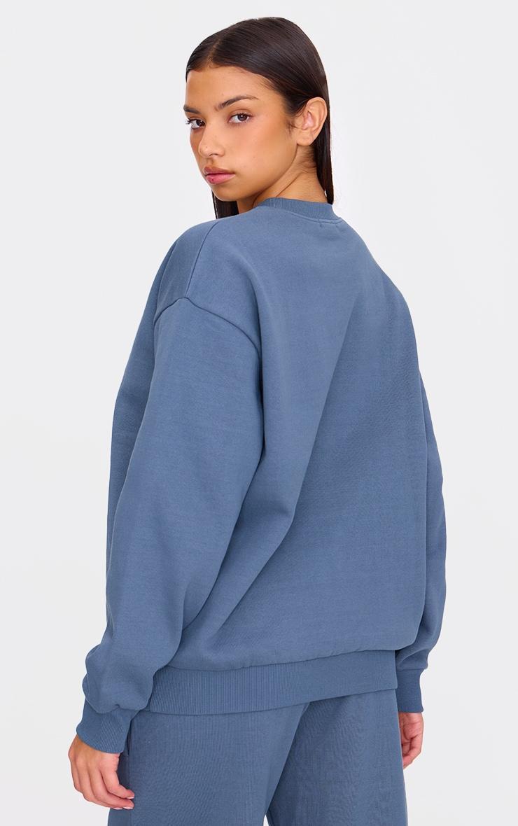 PRETTYLITTLETHING Washed Blue Premium Embossed Oversized Sweatshirt Product Image