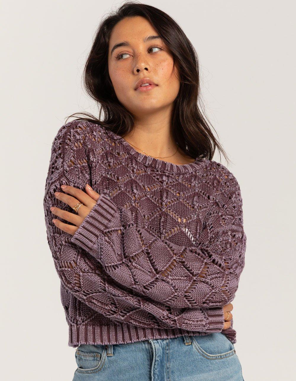 FULL TILT Womens Open Weave Washed Pullover Sweater Product Image