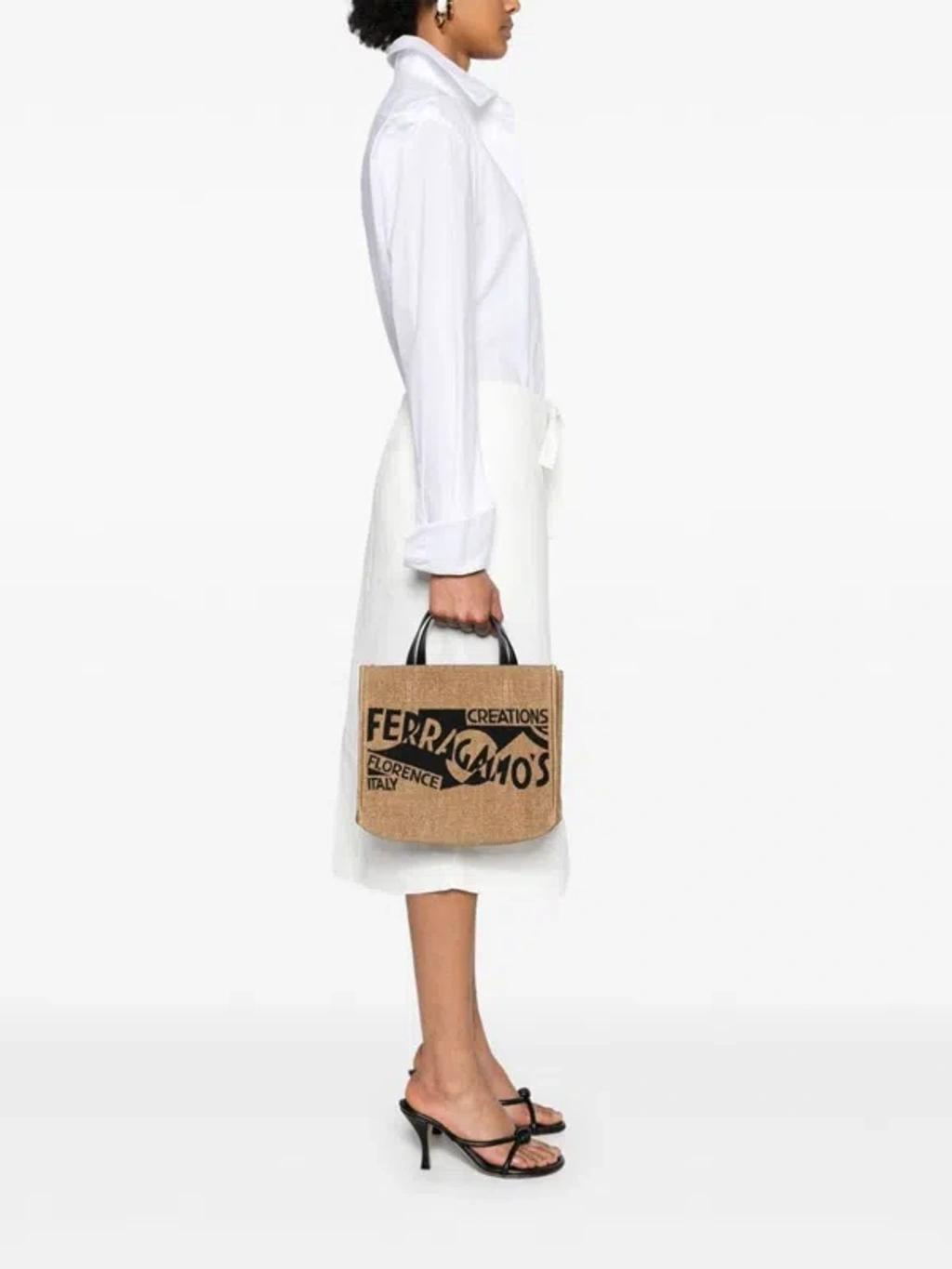 FERRAGAMO Logo Printed Small Tote Bag In Multicolor Product Image