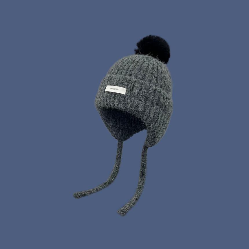 Lettering Applique Pom Pom Knit Trapper Hat Product Image