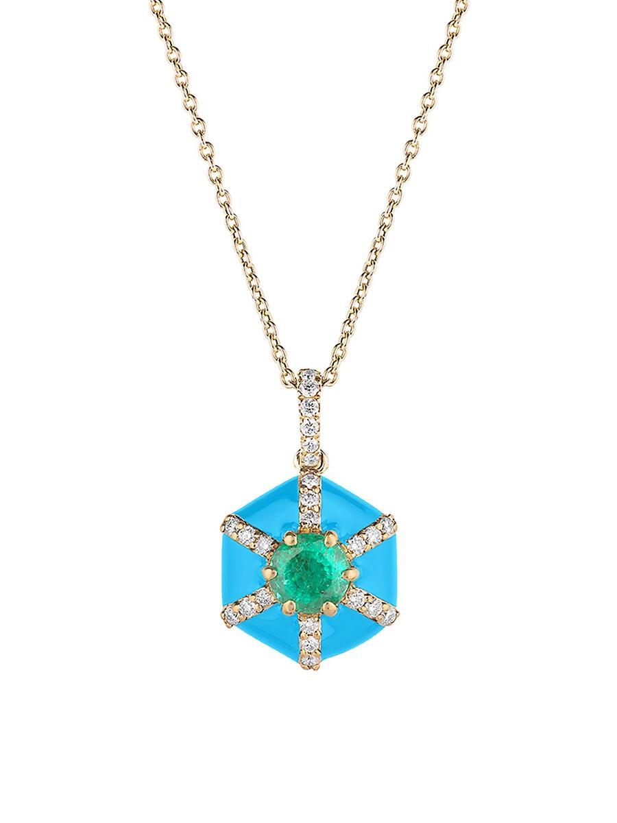 Womens Queen 18K Yellow Gold, Multi-Gemstone, & Enamel Hexagonal Pendant Necklace Product Image