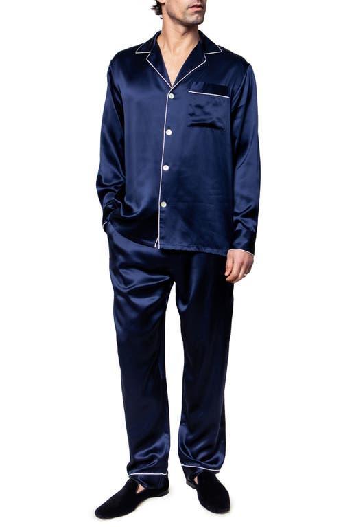 Mens Piped Silk Pajama Set Product Image