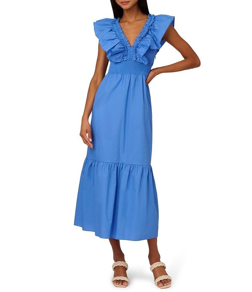 Adrianna by Adrianna Papell Ruffle V-Neck Smocked Waist Sleeveless Midi Dress Product Image