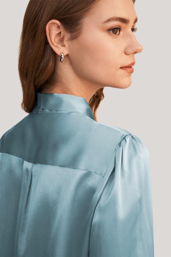 Women Bow-tie Neck Silk Blouse Product Image