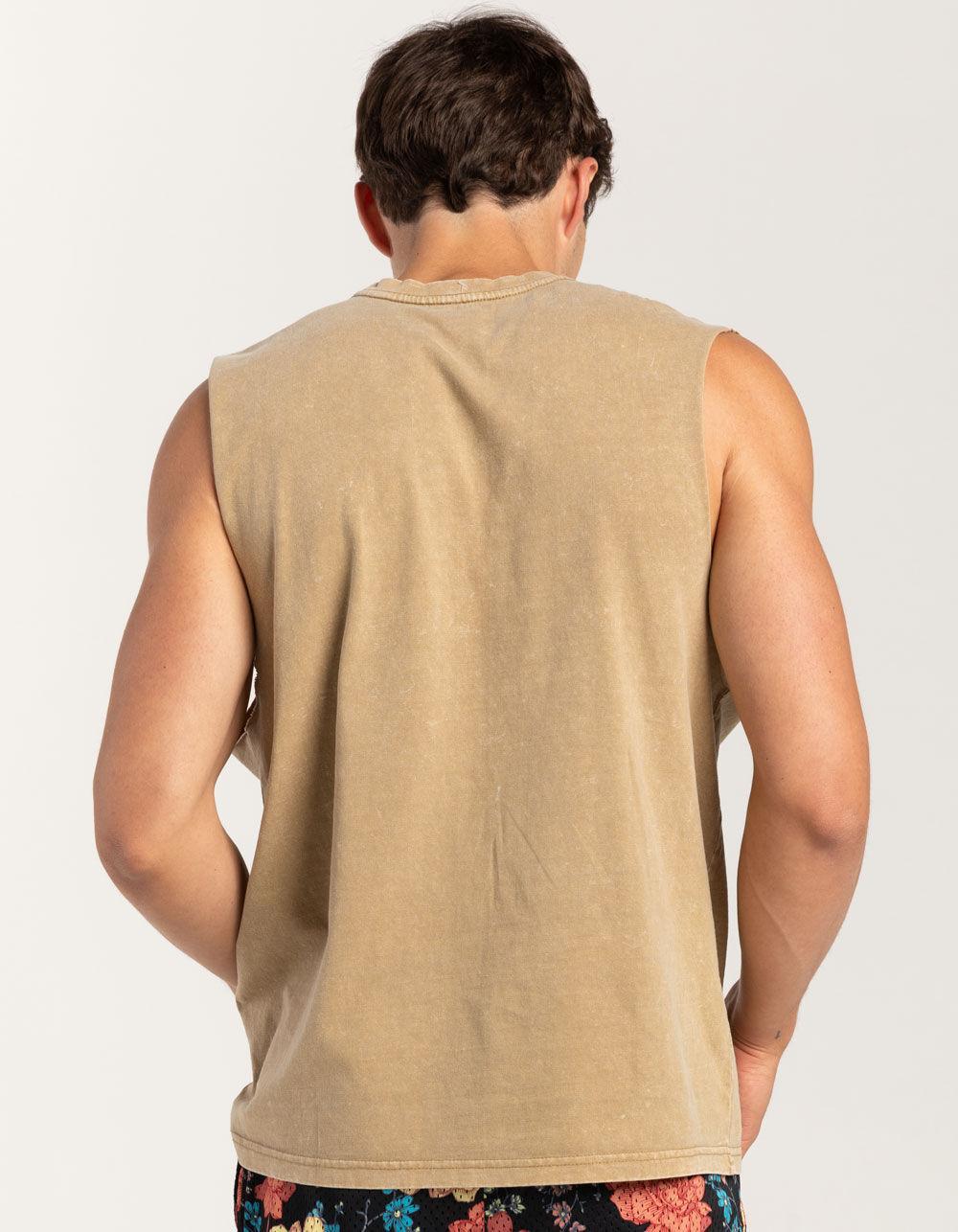 RSQ Mens Acid Wash Muscle Tee - OLIVE Product Image