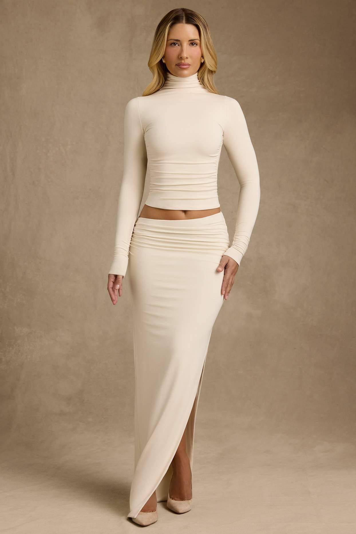 Modal Asymmetric-Waist Maxi Skirt in Ivory Product Image