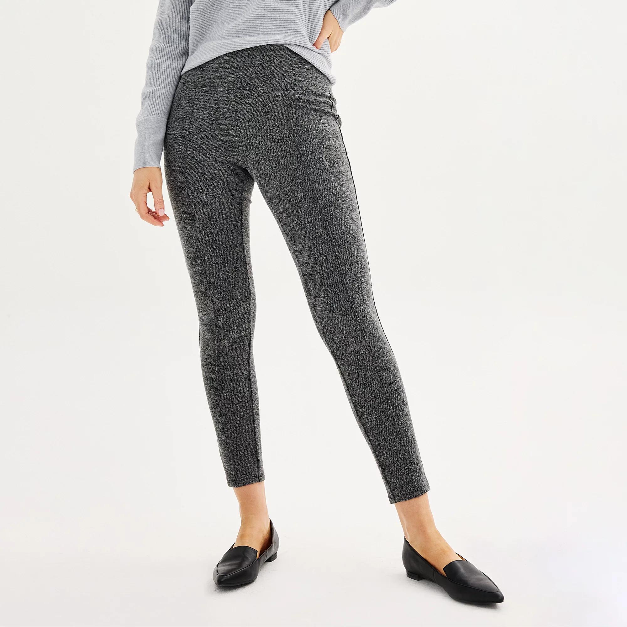 Women's Nine West Seamed Tummy-Control Ponte Leggings, Size: Medium, Grey Black Texture Product Image
