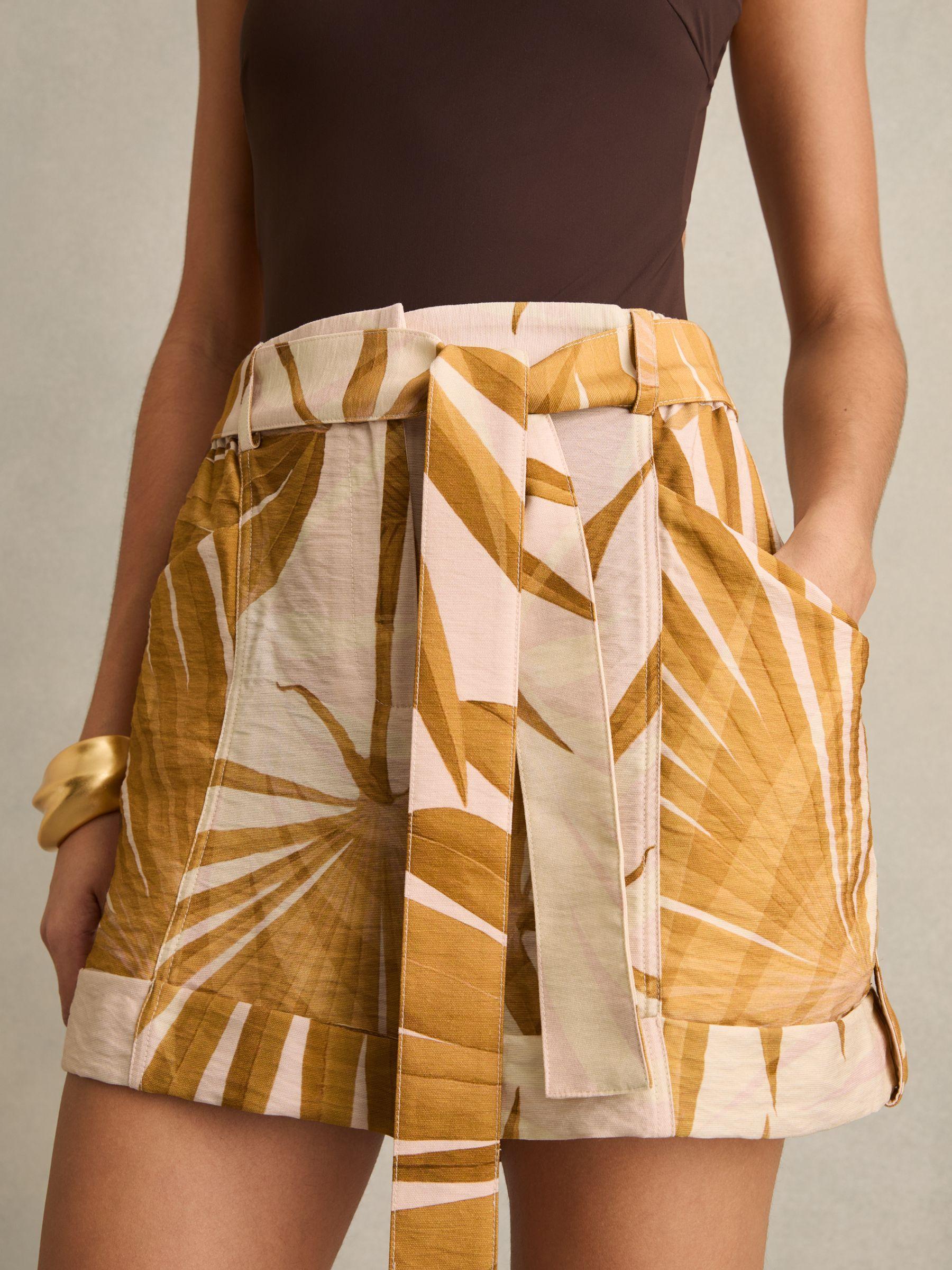 Palm Print Belted Shorts in Neutral Product Image
