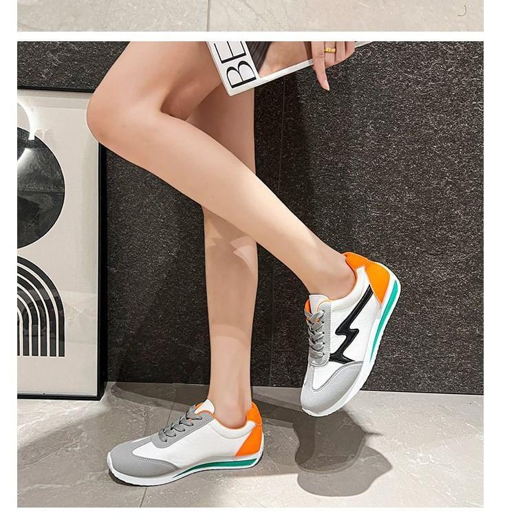 Color Block Lace-Up Faux Leather Sneakers Product Image