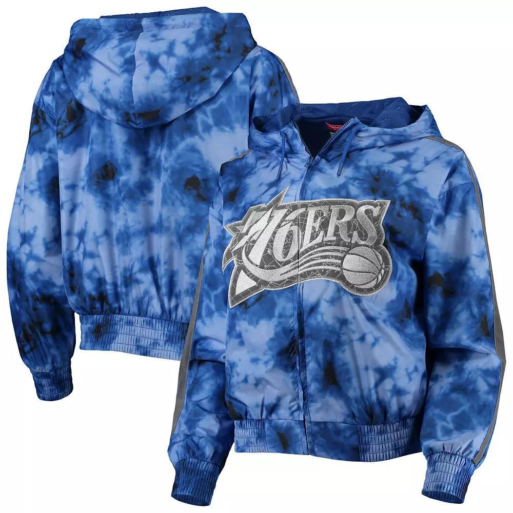 Women's Mitchell & Ness Royal Philadelphia 76ers Galaxy Sublimated Windbreaker Pullover Full-Zip Hoodie,  Product Image