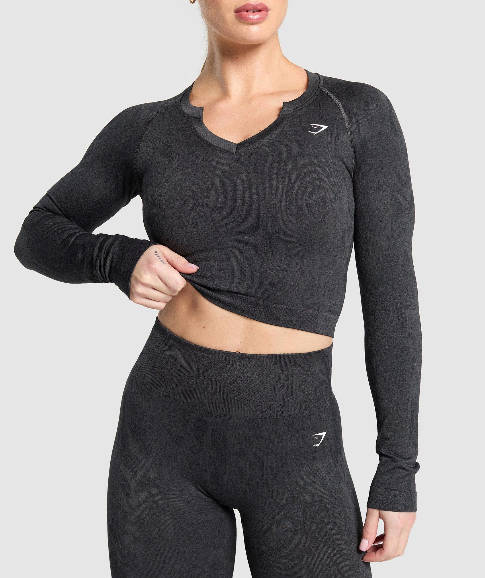 Gymshark Adapt Camo Seamless Long Sleeve Top - Asphalt Grey/Black Female Product Image