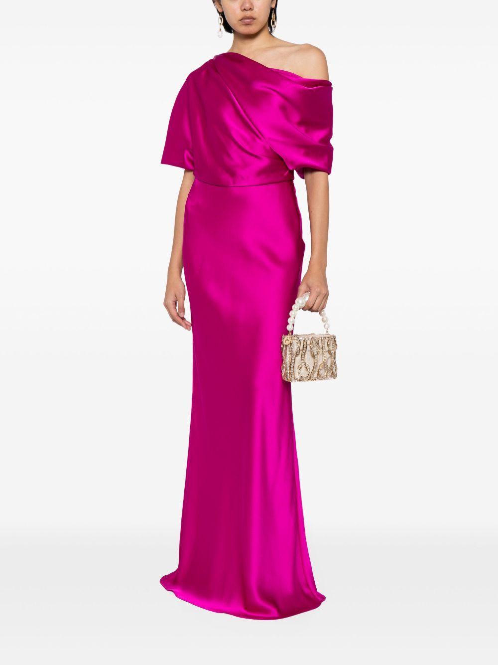 off-shoulder satin draped-detail gown Product Image