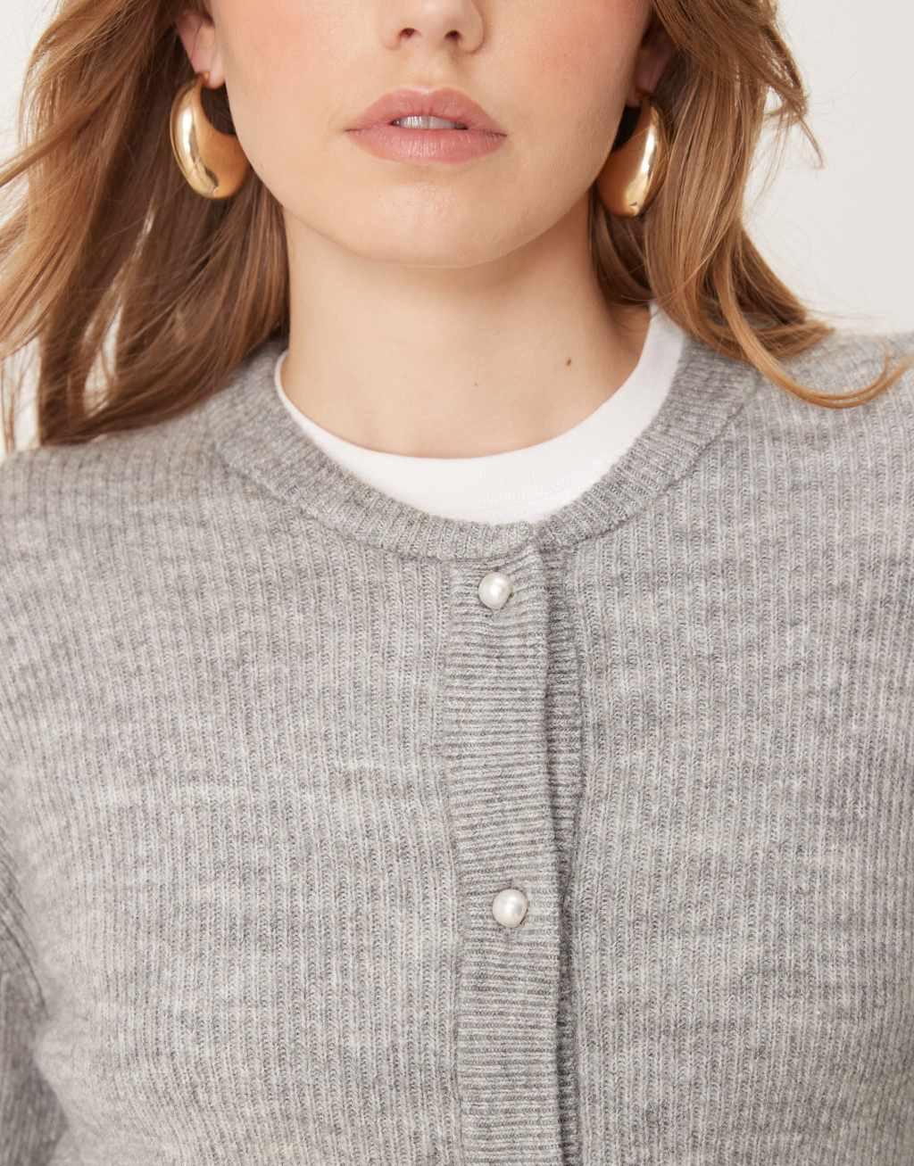 JDY lightweight ribbed cardigan in gray Product Image