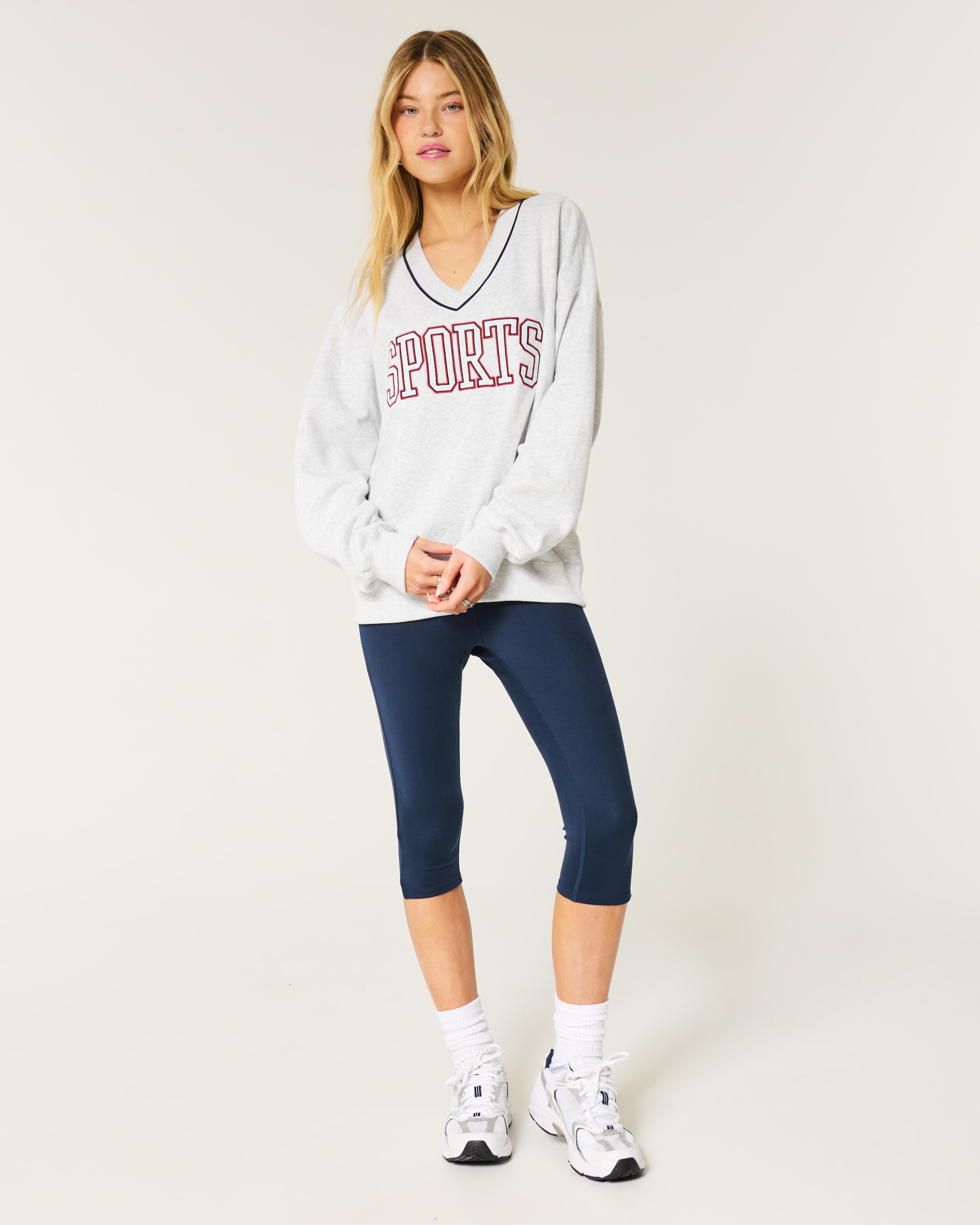 Oversized Sporty Graphic V-Neck Sweatshirt Product Image