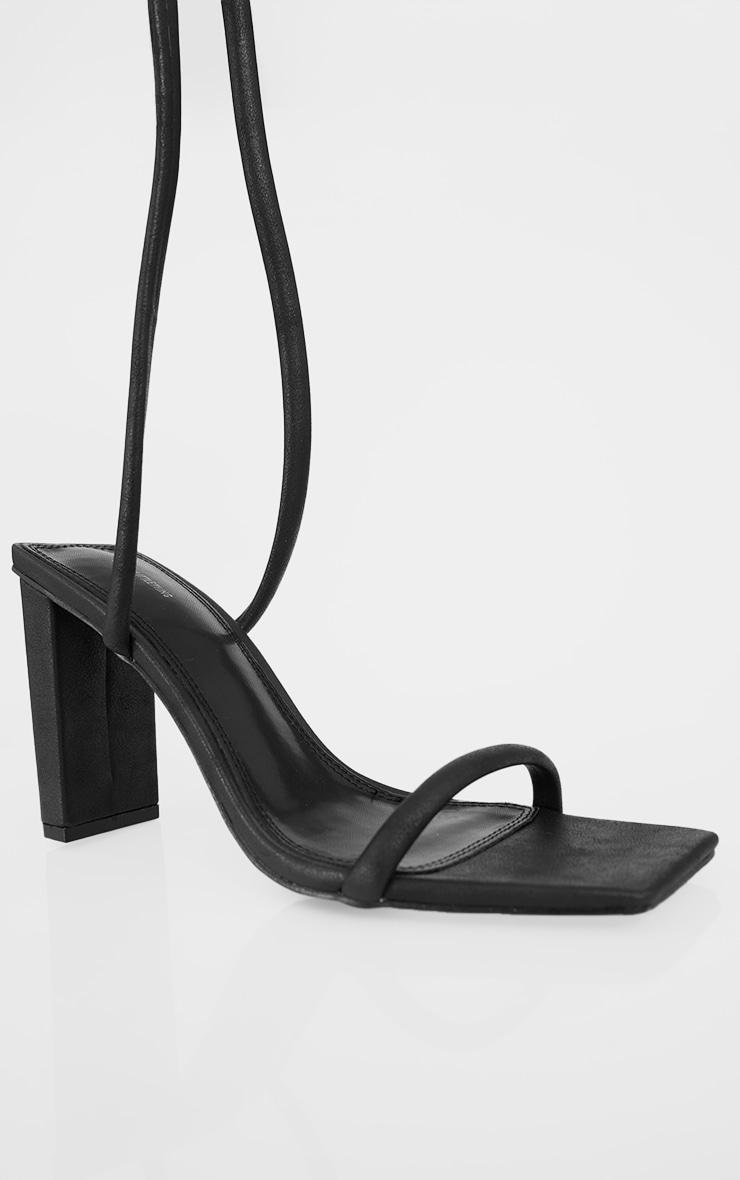 Black PU Square Toe Lace Up High Block Heeled Sandals Product Image