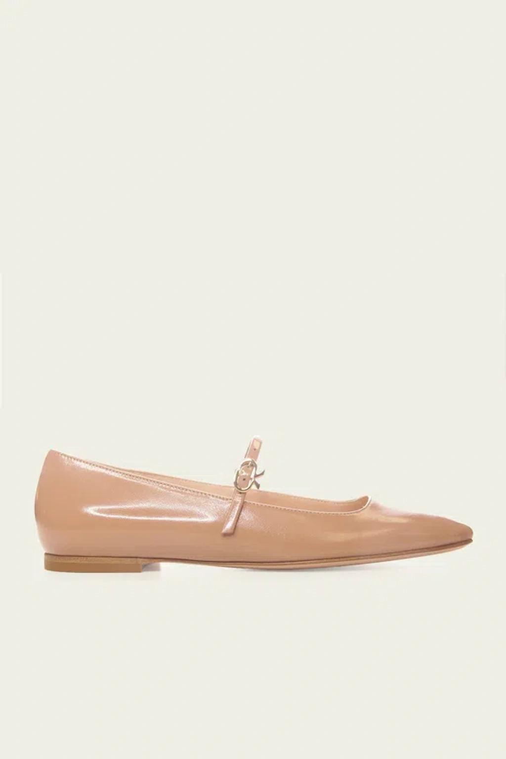 GIANVITO ROSSI Patent Mary Jane Buckle Ballerina Flats In Praline Product Image