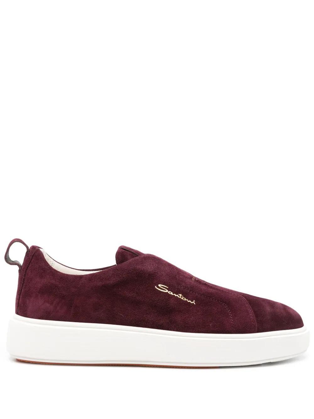 SANTONI Suede Slip-on Sneakers In Burgunderrot Product Image