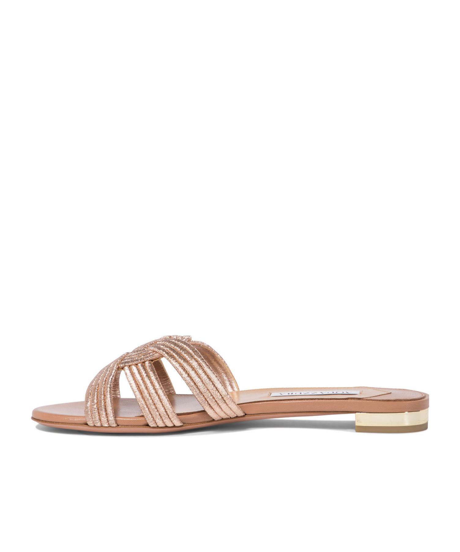 AQUAZZURA Felix Cutout Metallic Leather Slides In Pink Product Image