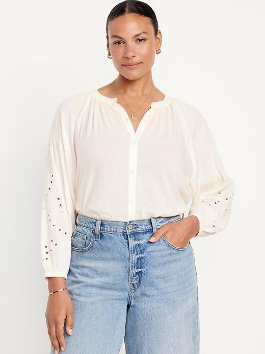 Split-Neck Button-Down Top Product Image