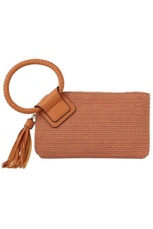 Canvas Cuff Handle Tassel Wristlet Clutch Product Image