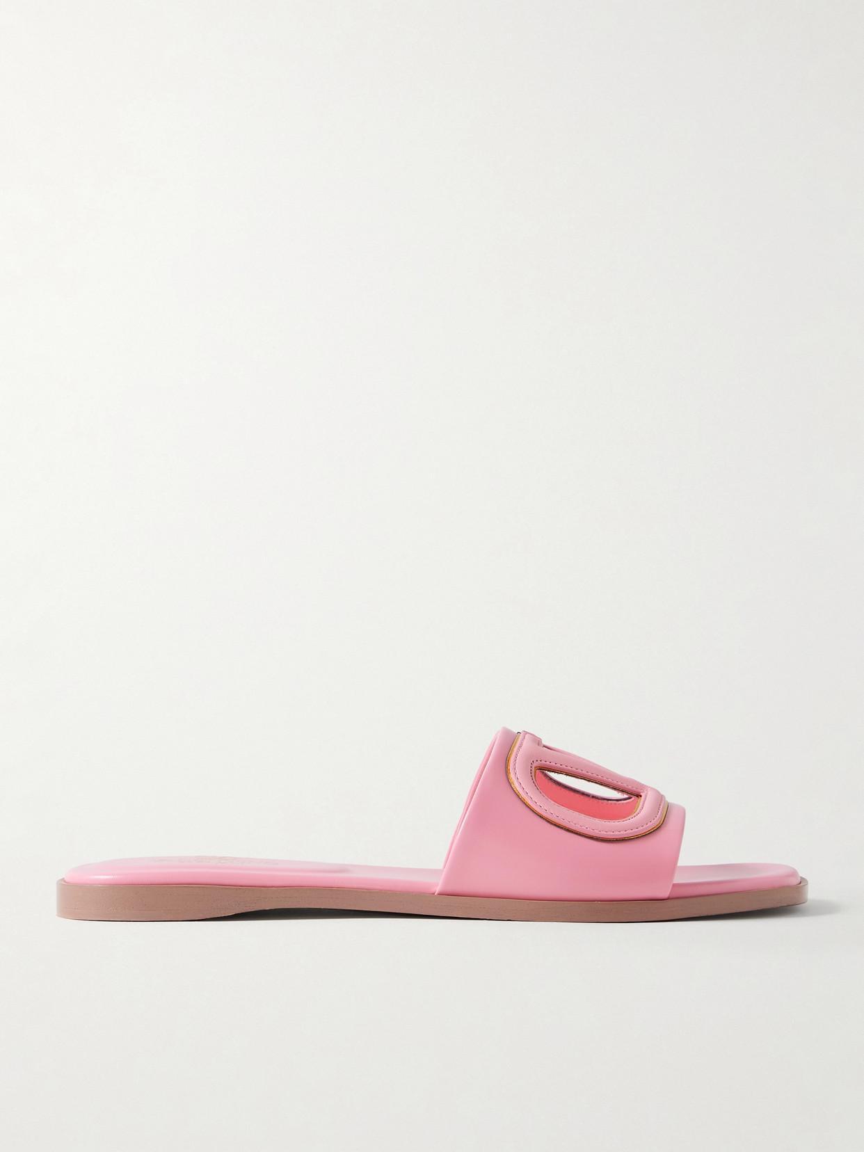 Vlogo Cutout Leather Slides In Pink Product Image