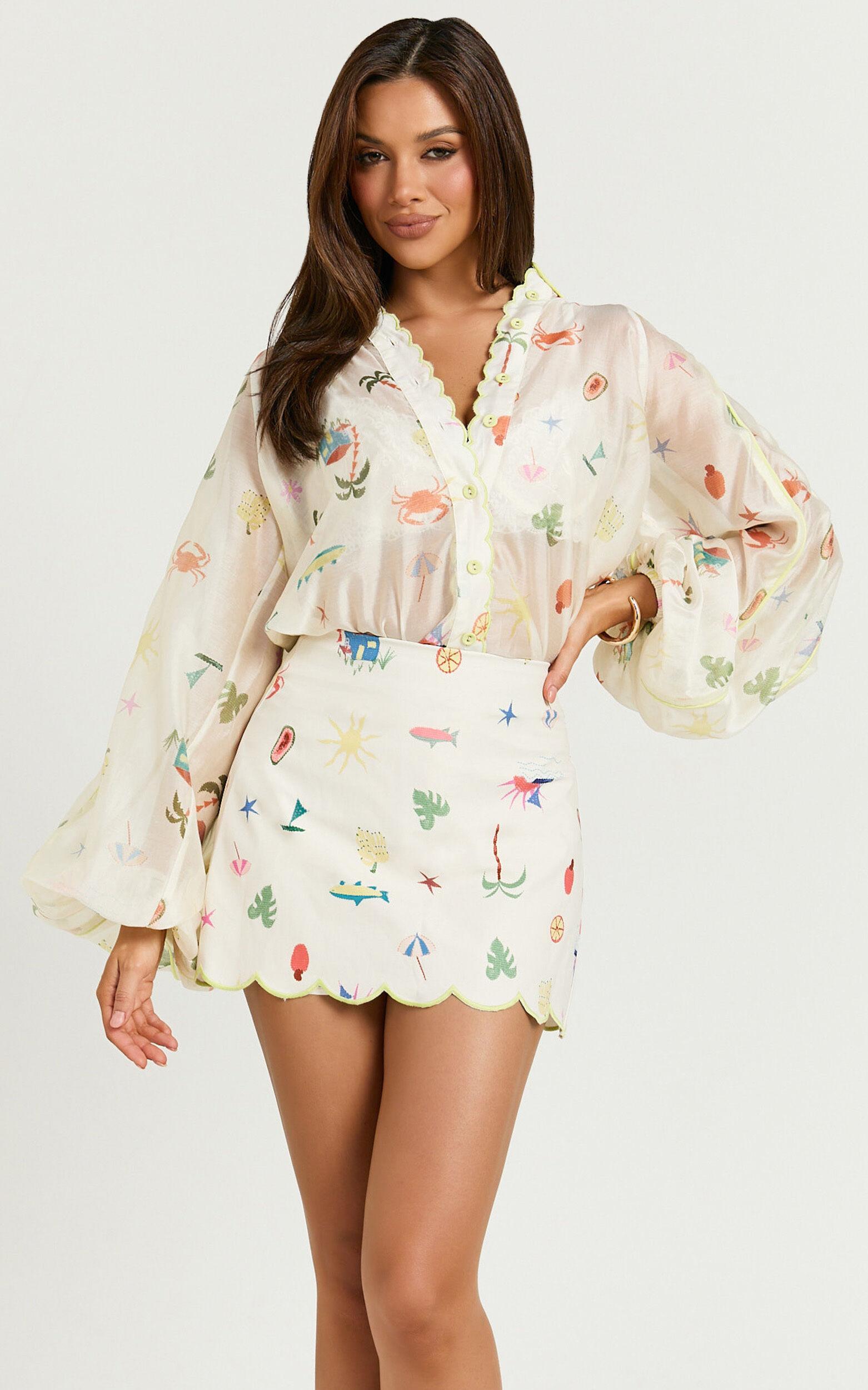 Amalie The Label - Malia Full Sleeve Button Front Blouse in Tropical Oasis Print Product Image